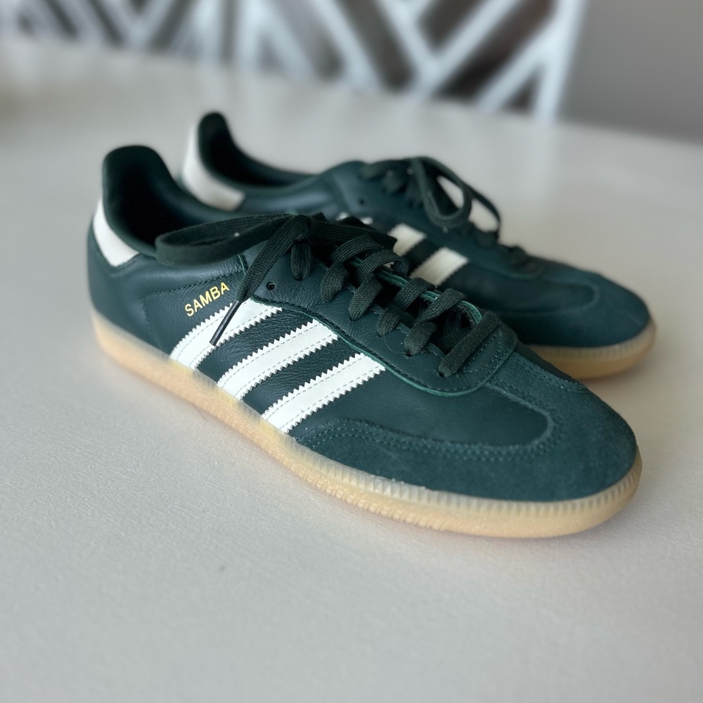Adidas Green and White Sneakers with Classic Stripes